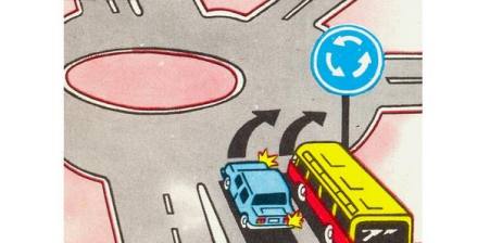 Which vehicle driver correctly enters a traffic circle intersection?