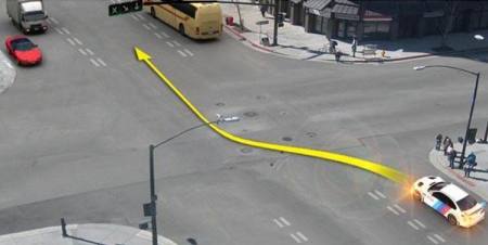 Is the driver of a car allowed to bypass a bus when a reversing traffic light is off?