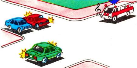 The blue car will drive through the intersection:
